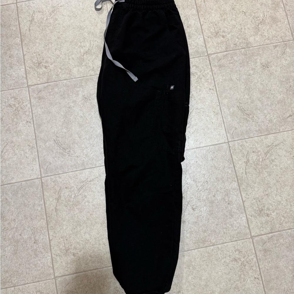 Figs Women's Black Cargo Pants with Gray Drawstring